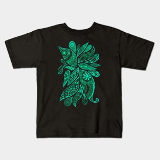 Abstract Zentangle Swirls Design (cyan on black) Kids T-Shirt